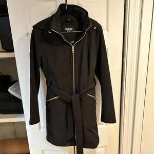 GUESS Women's Black Trench Coat with Belt